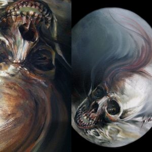 skull painting on oval canvas